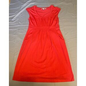 Boden Empire Waist Jersey Dress Women's 6 Coral Red  Cap Sleeve Pockets